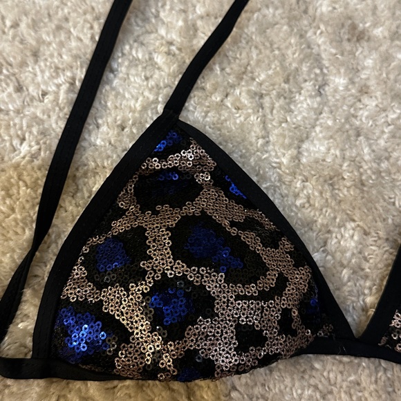 Sexy Forplay Leopard Sequin Triangle Bikini w/ Side Tie Bottom Swimwear … - Picture 11 of 13